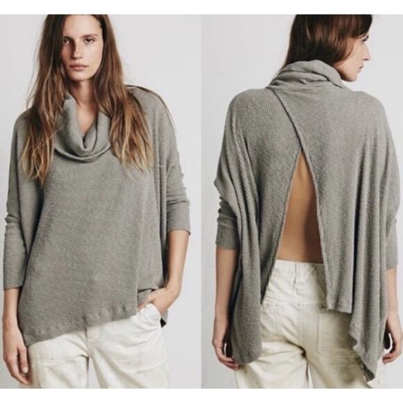 FP Beach World Traveler Cowl Neck Split Back Knit Pullover Sweater Taupe Size M - Picture 1 of 6